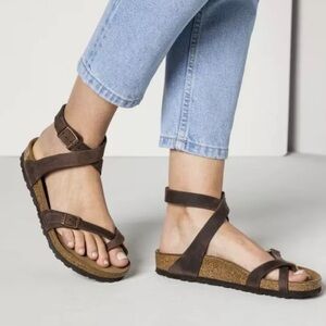 NEW Birkenstock 6, 37 Womens Brown Leather Yara Habana Ankle Wrap